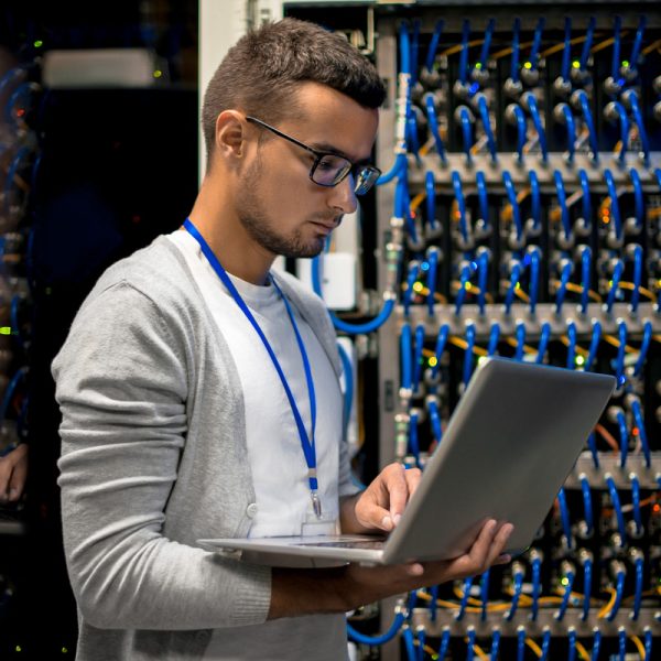 Man Managing Supercomputer Servers