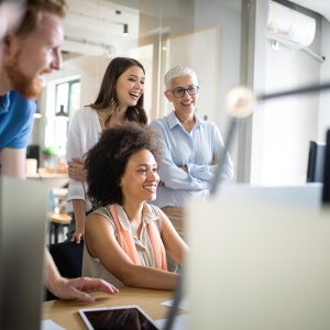 Programmer working in a software developing company office